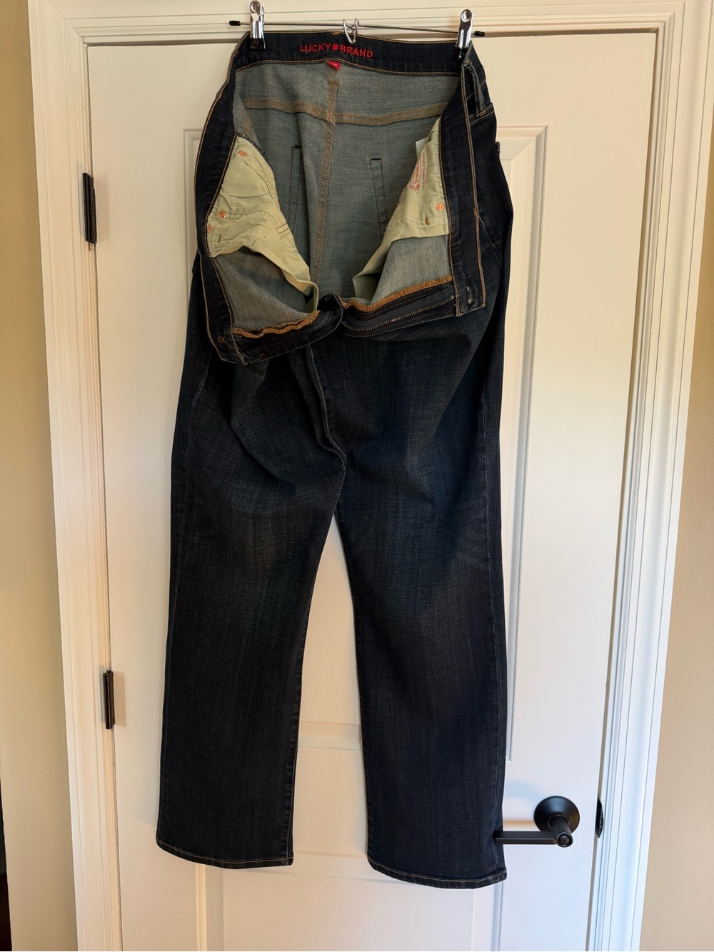Lucky Brand Men's Dark Blue Denim Jeans with Tan Stitching